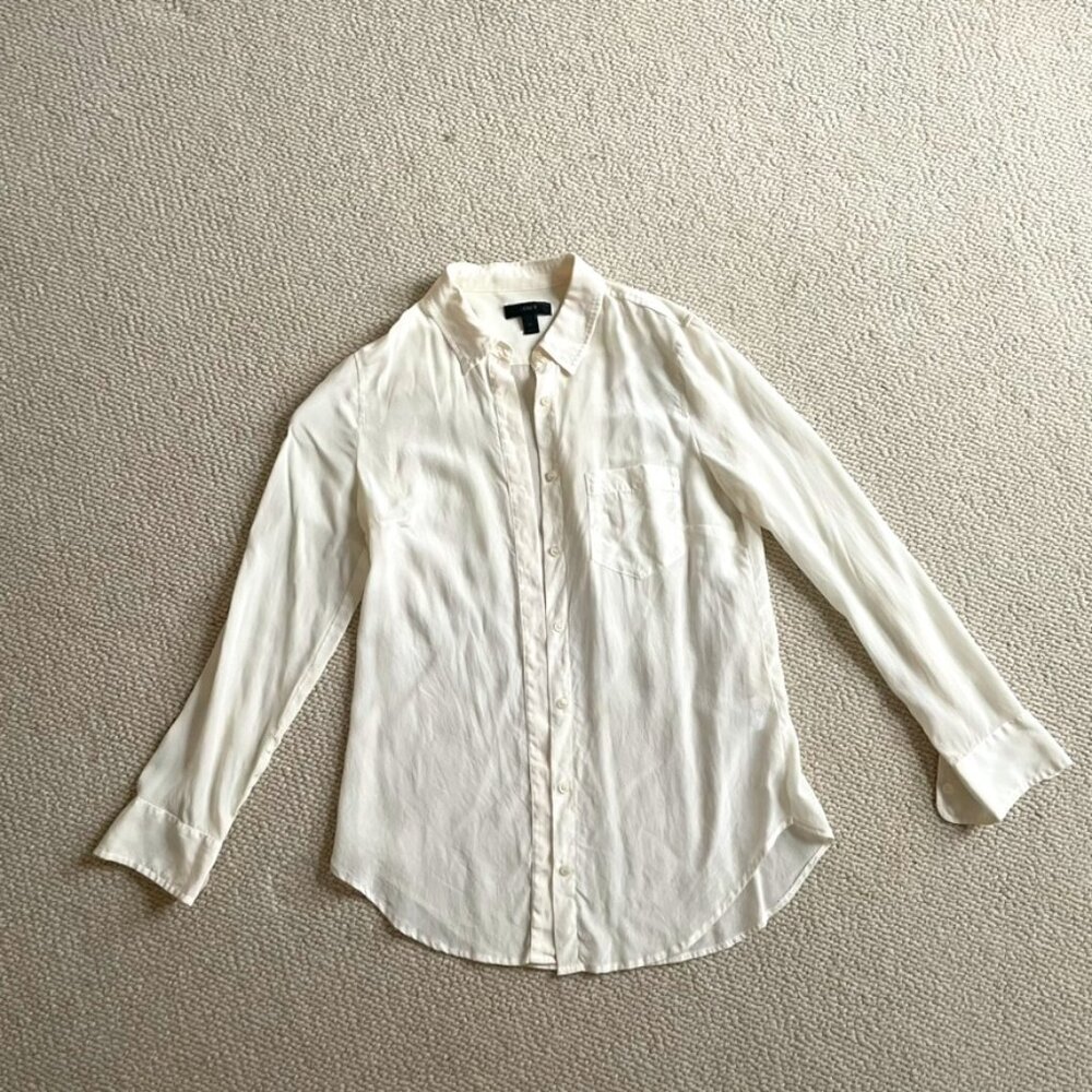J Crew 100% silk white/ivory button down long sleeve 0/XS